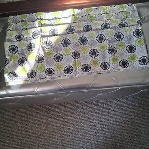 set of 4 green, black and grey on white window valances 50" wide X 8" long